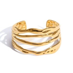 18K Gold Plated Modern Wave Open Cuff Bracelet | Waterproof & Hypoallergenic
